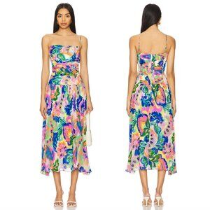 NEW Amanda Uprichard Lumiere Midi Dress in Fleetwood Print Rainbow Medium M Maxi